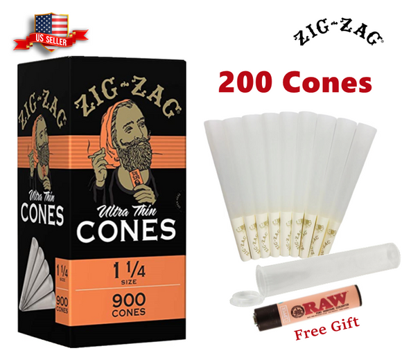 Zig-Zag® Ultra Thin Paper Cones 1 1/4 Size 200 Pack & Free Clipper Lighter US