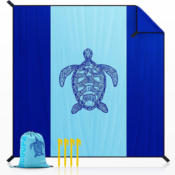 OCOOPA Diveblues Beach Blanket Sand proof 10'X 9' Fits 1-8 Adults Easy Pack -- Blue Sea Turtle