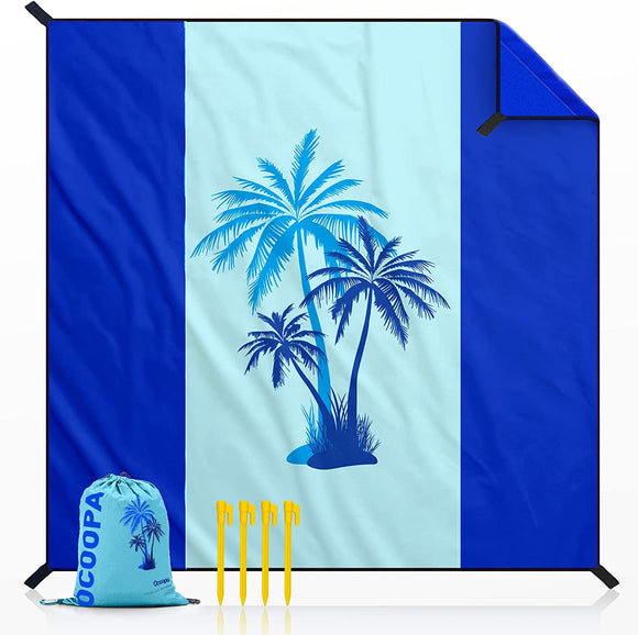 New! OCOOPA Diveblues Beach Blanket Sand proof 10'X 9' Fits 1-8 Adults Easy Pack -- Coconut Tree