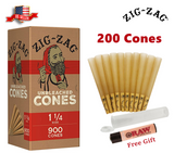 Zig-Zag® Unbleached Paper Cones 1 1/4 Size 200 Pack & Free Clipper Lighter & Glass tip and 2 tubes