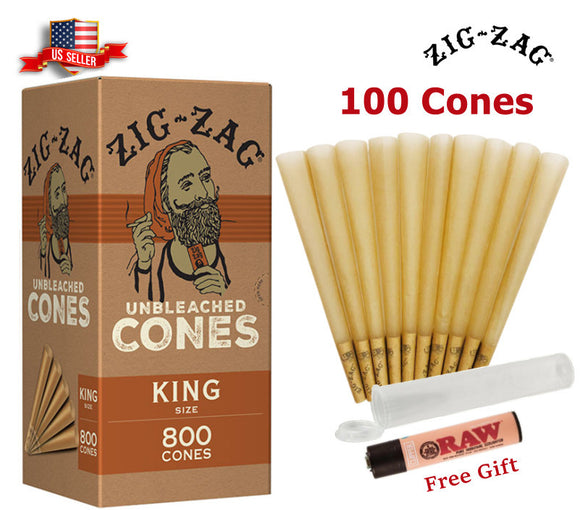 Zig-Zag® Unbleached Paper Cones King Size 100 Pack & Free Clipper Lighter