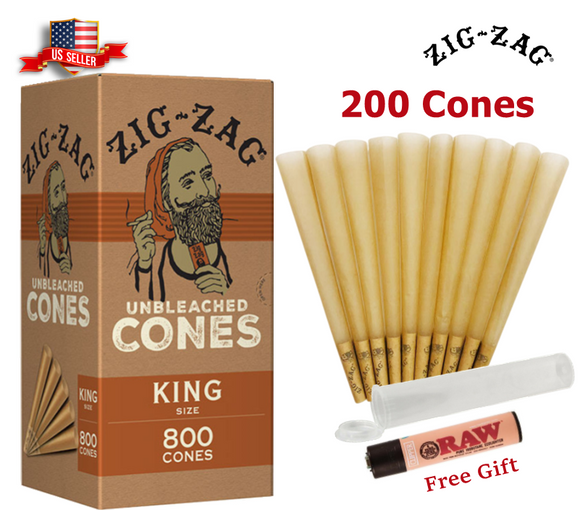Zig-Zag® Unbleached Paper Cones King Size 200 Pack & Free Clipper Lighter
