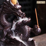 Ceramic Backflow Incense Burner Dragon Waterfall & 60pcs Cones & 40 Sticks Gift