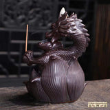 Ceramic Backflow Incense Burner Dragon Waterfall & 60pcs Cones & 40 Sticks Gift