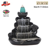 Ceramic Backflow Incense Cone Burner Holder Lotus Waterfall & 10Cones Gift Free