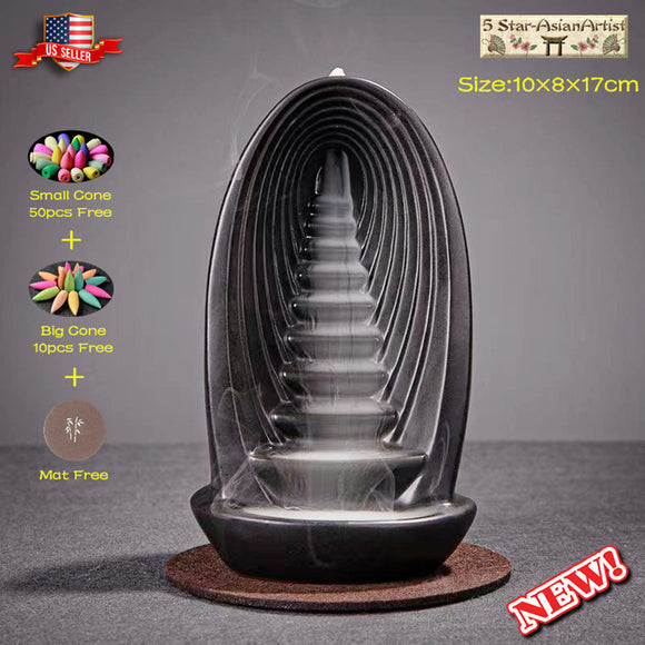 Ceramic Backflow Incense Cones Burner Holder Mountain Waterfall