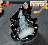 Ceramic Backflow Incense Cone Burner Holder Mountain Waterfall & 60 Cones Gift Free