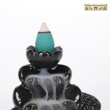 Ceramic Backflow Incense Cone Burner Holder Lotus Waterfall & 10Cones Gift Free