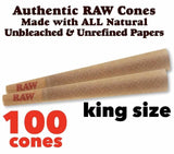 Authentic RAW Classic King Size Pre-Rolled Cones 100 Pack & Free Clipper Lighter